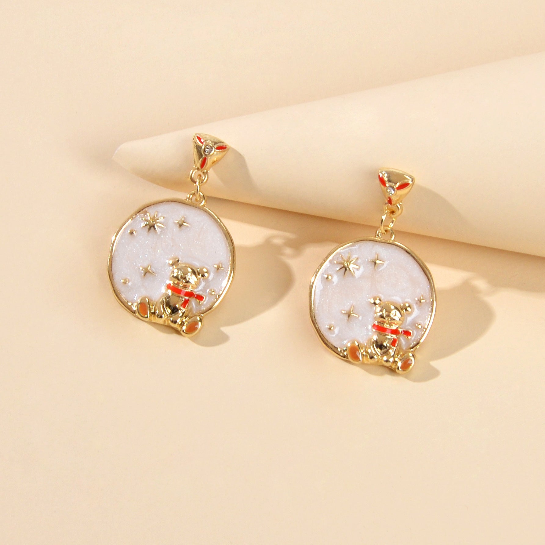 Funny Gifts Best Friends Cartoon Enamel Little Bear Round Charm Dangle Earrings