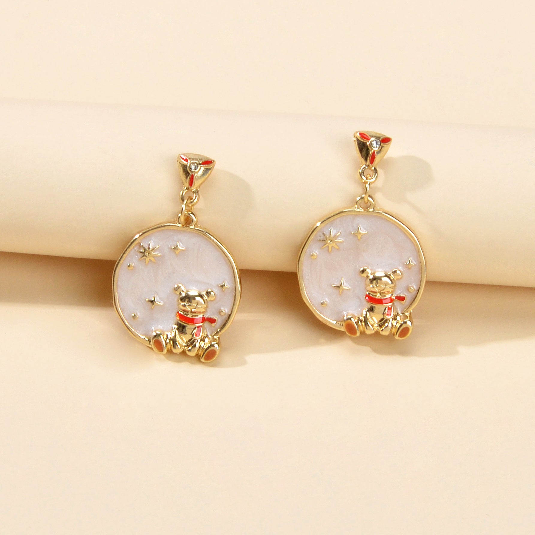 Funny Gifts Best Friends Cartoon Enamel Little Bear Round Charm Dangle Earrings