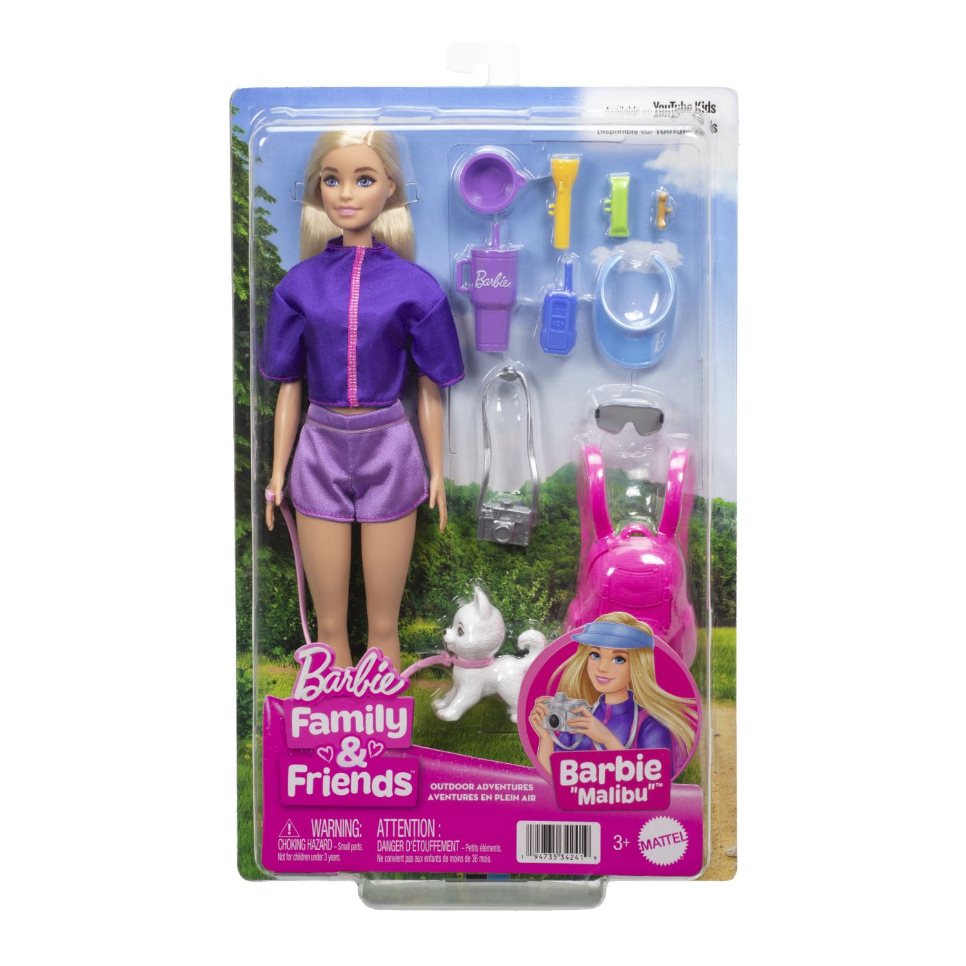 BARBIE FAMILY AND FRIENDS BARBIE MALIBU DOLL AND ACCESSORIES OUTDOOR ADVENTURES SET (JJV59)