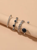 4 pcs Black Enamel Beads Silver Midi Finger Knuckle Multiple Rings set Bulk Pack