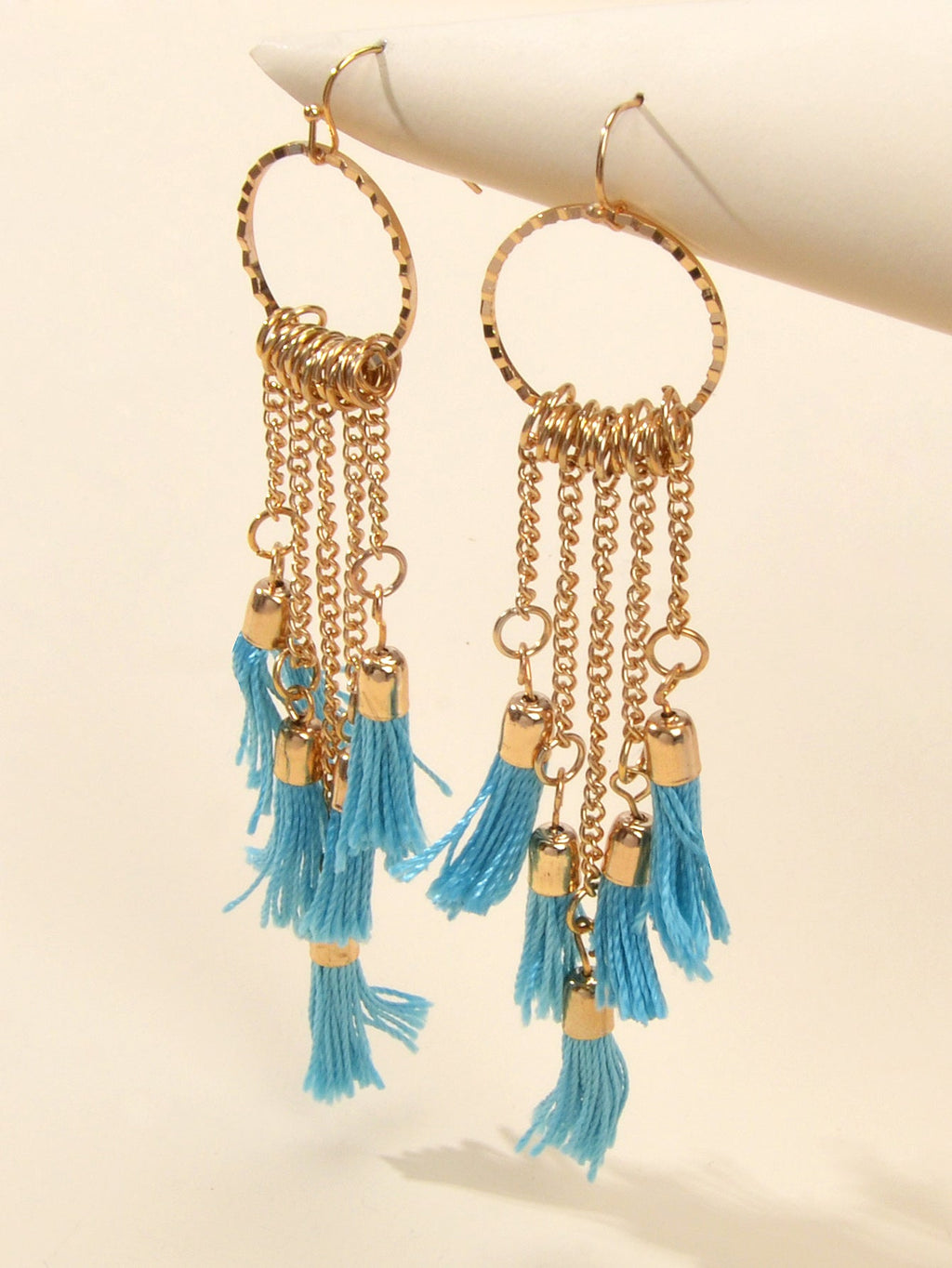 American Jewellery Ethnic Blue Tassel Long Gold Chain Dangle Bohemian Earrings