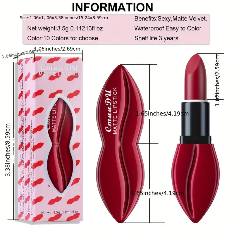 10 Color Matte Lipstick, Velvet Rich Color Long Lasting Waterproof Lipstick-3