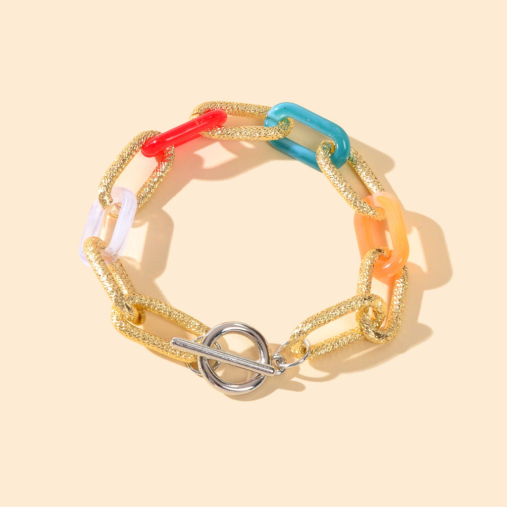 Punk Style Girl Accessories Candy Color Resin Paperclip Lock Link Chain Bracelet