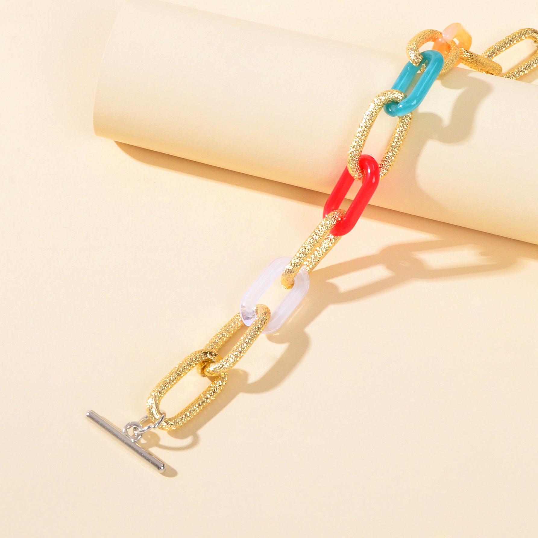 Punk Style Girl Accessories Candy Color Resin Paperclip Lock Link Chain Bracelet