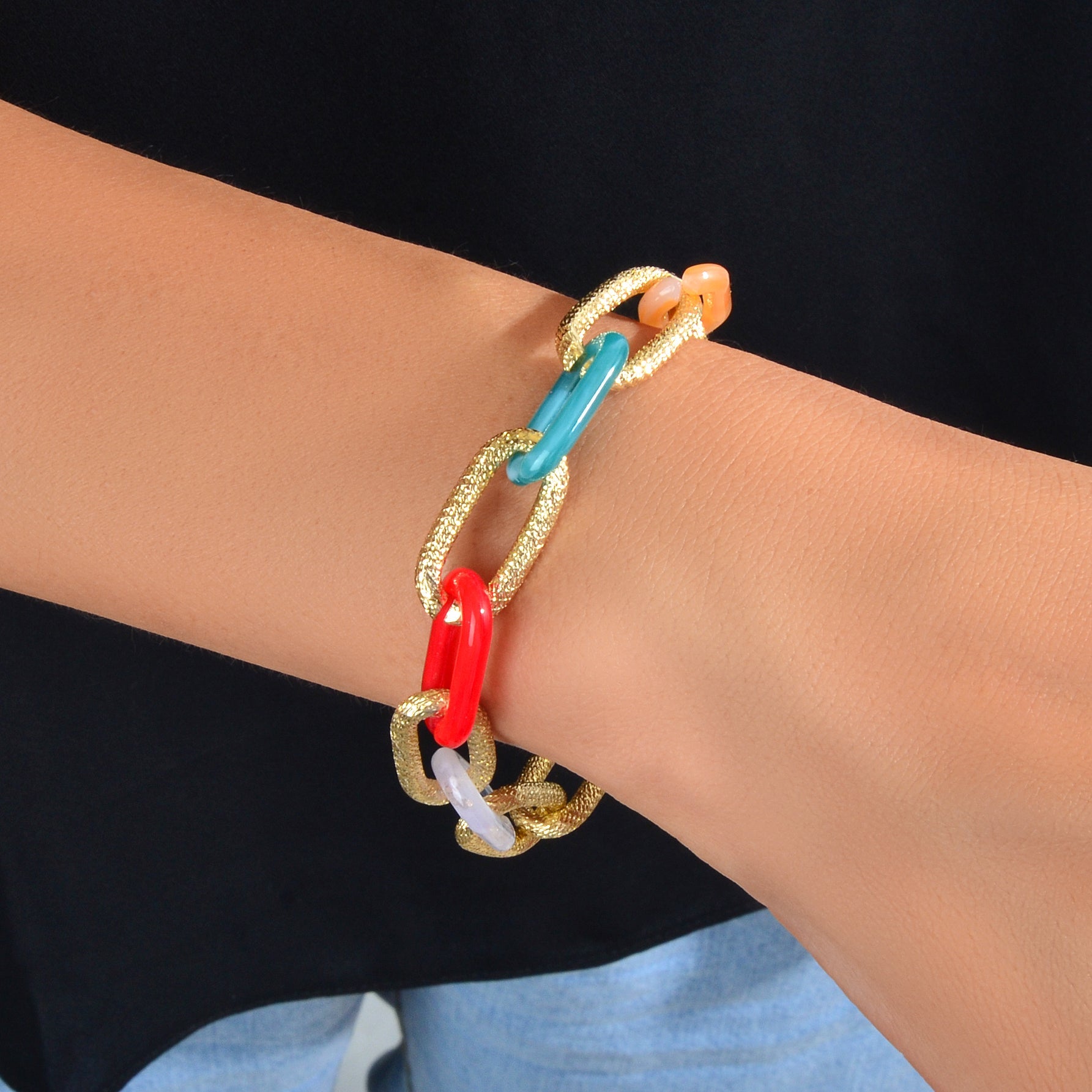 Punk Style Girl Accessories Candy Color Resin Paperclip Lock Link Chain Bracelet