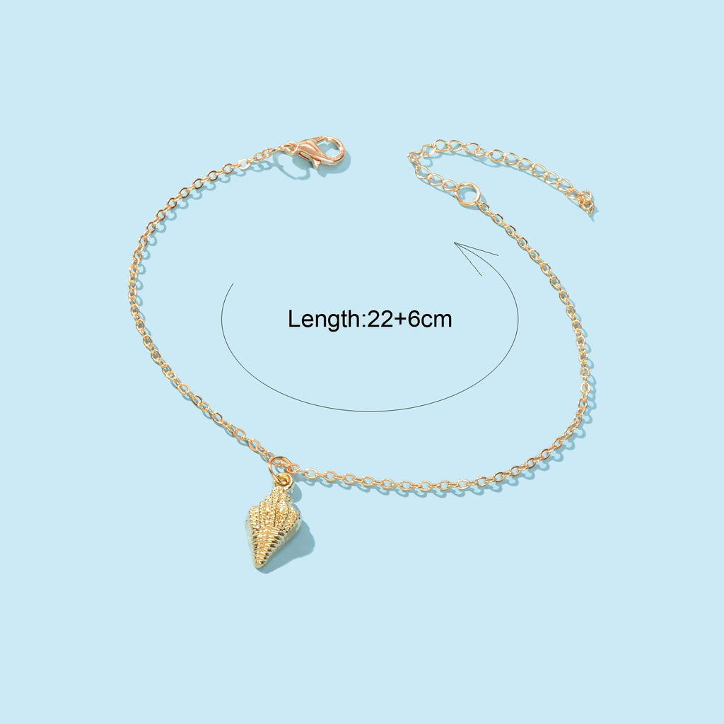 Gold Color Adjustable Conch Charm Anklet Ocean Beach Chain Holiday Foot Jewelry