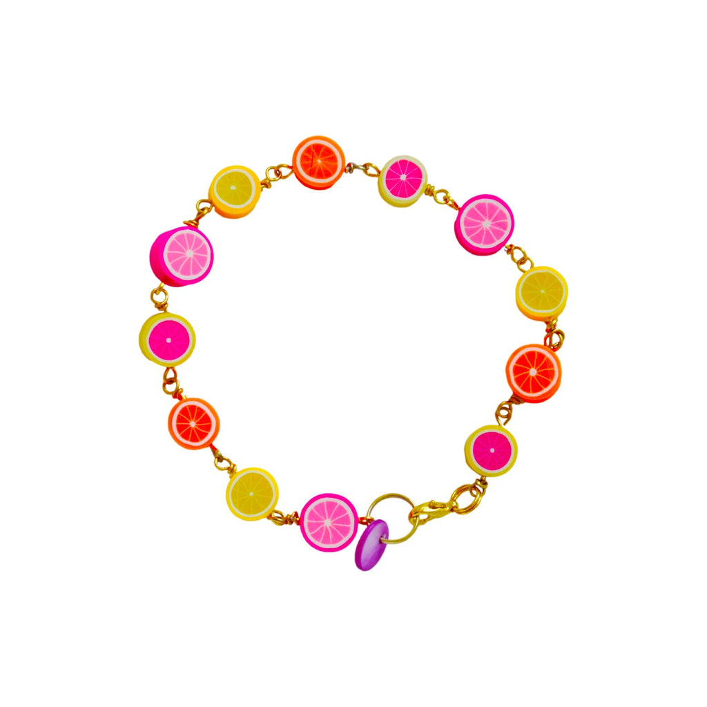 Citrus Bracelet, Lemon Orange Pink Grapefruit Charm Bracelet, Beaded Bracelet | by Ifemi Jewels-0