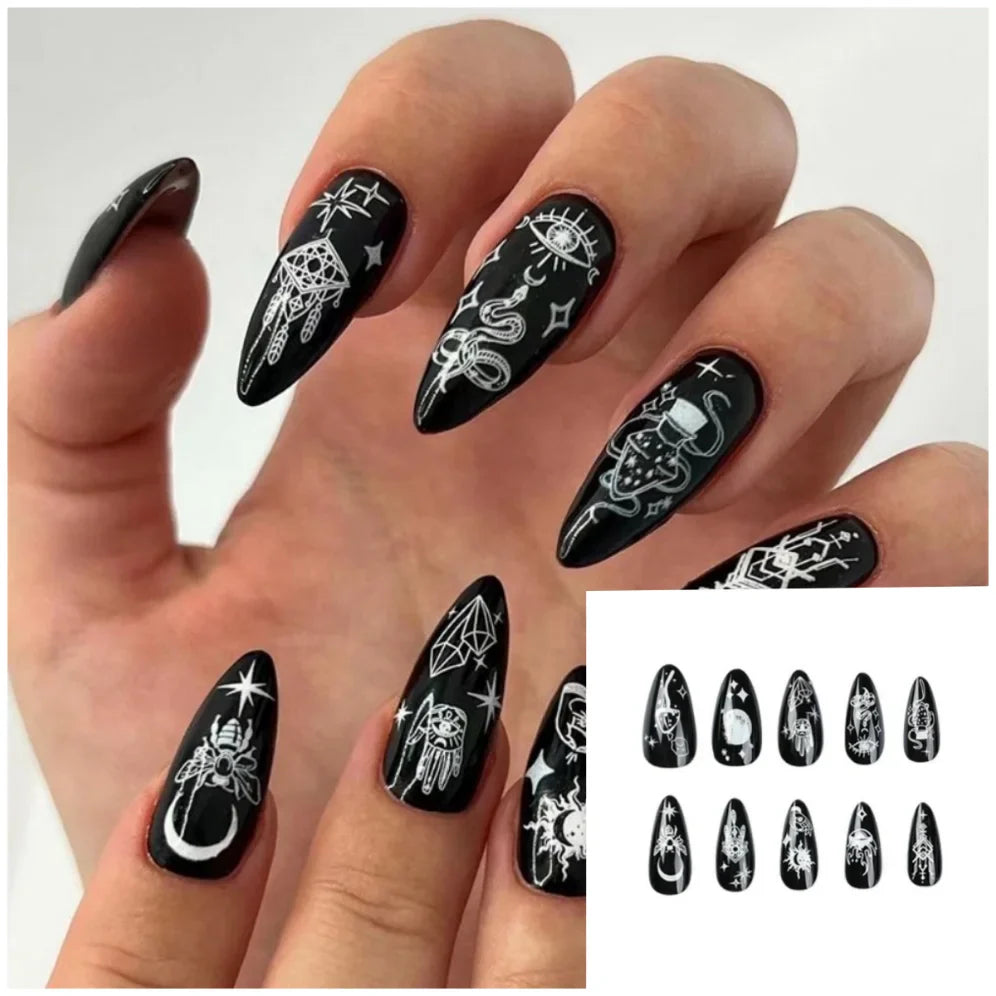 Glamorous Black Almond Stiletto Nails