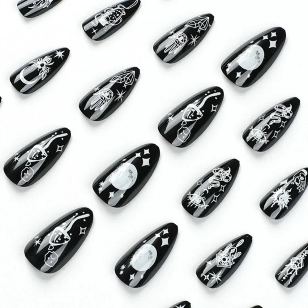 Glamorous Black Almond Stiletto Nails