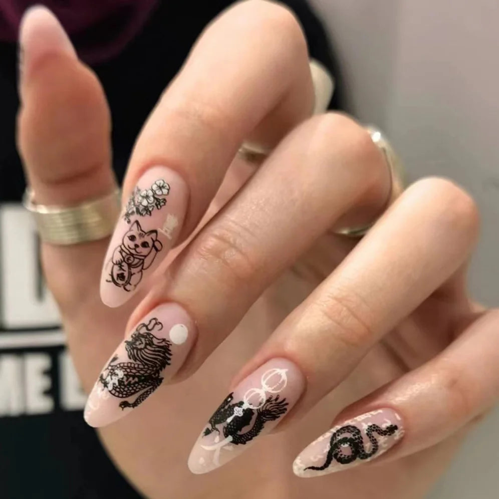 Glamorous Black Almond Stiletto Nails