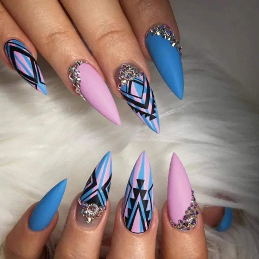 Glamorous Black Almond Stiletto Nails