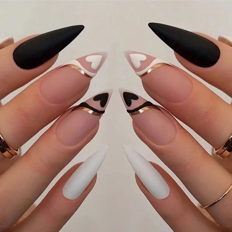 Glamorous Black Almond Stiletto Nails