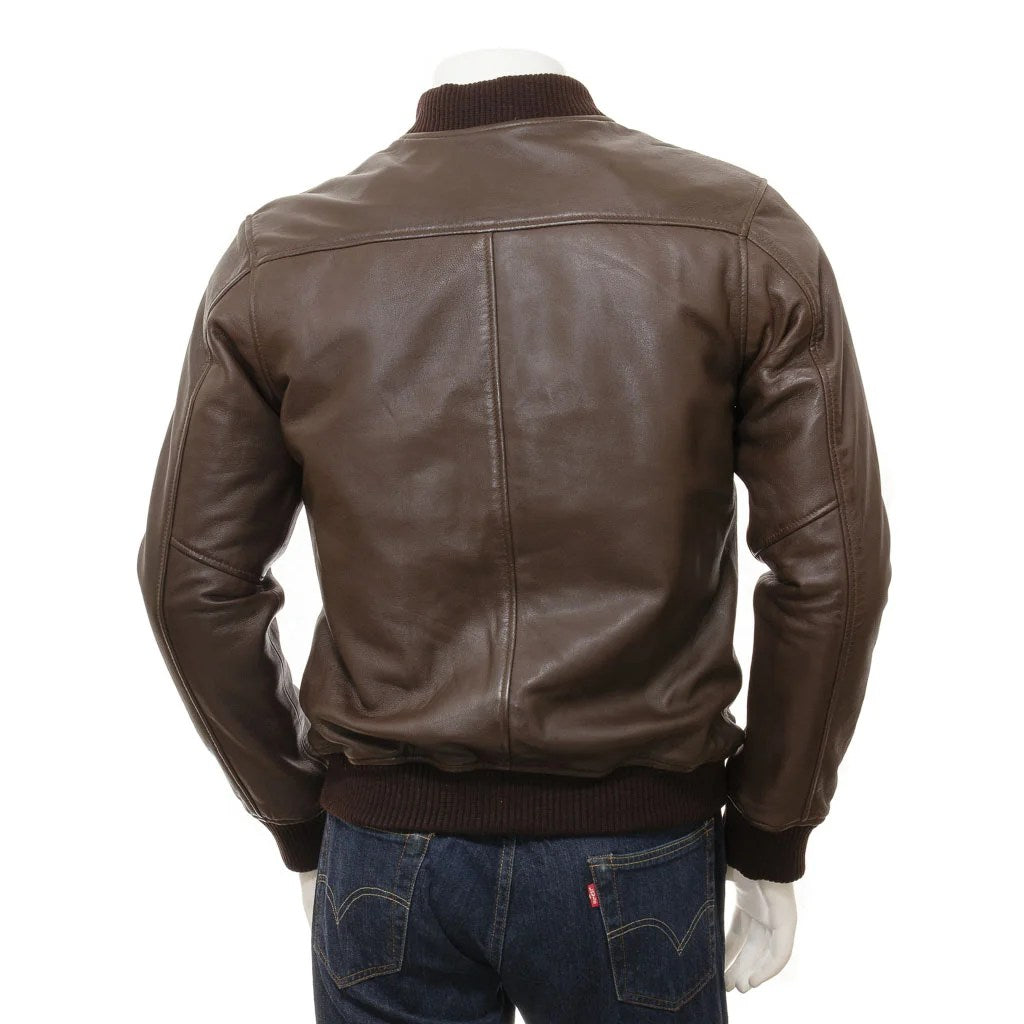 MEN BROWN LEATHER BOMBER JACKET BROWNVILLE-2