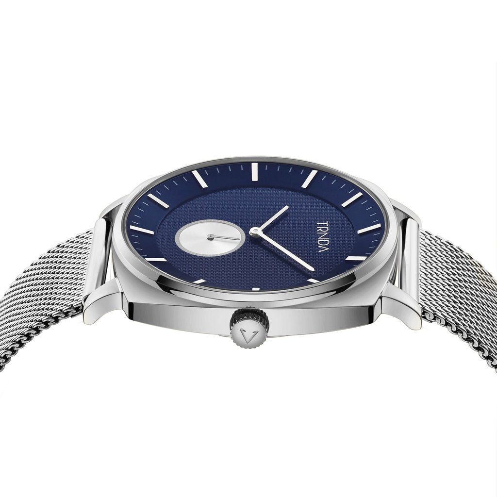 Trnda Men's Stainless Steel Watch, Blue Dial | Trn-Sq45-Sl-2