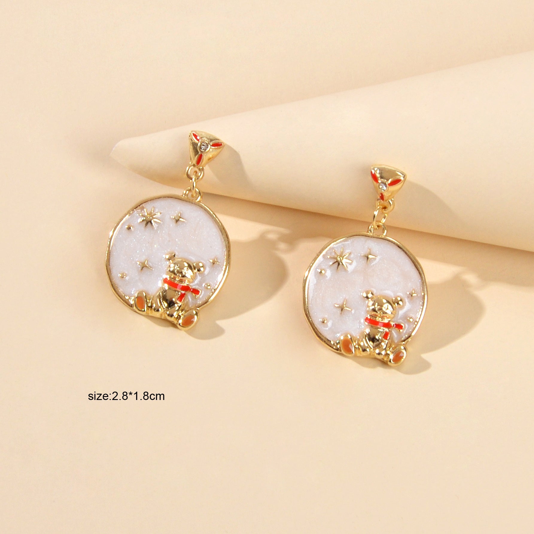 Funny Gifts Best Friends Cartoon Enamel Little Bear Round Charm Dangle Earrings