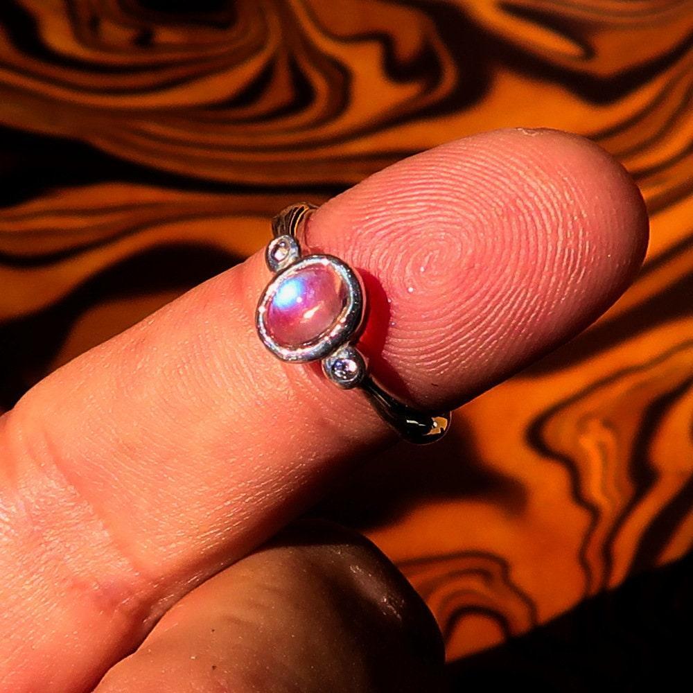 Moonstone Silver Ring, Handmade Silver Ring, Sterling Silver Ring, Solitaire Ring, oval shaped Ceylon Moonstone and 2 CZ, Minimalist -Size 6-3