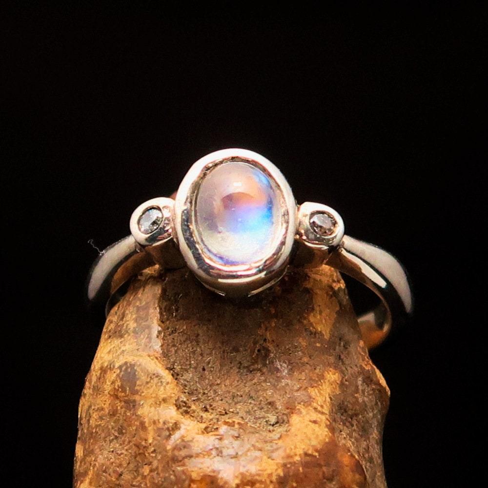 Moonstone Silver Ring, Handmade Silver Ring, Sterling Silver Ring, Solitaire Ring, oval shaped Ceylon Moonstone and 2 CZ, Minimalist -Size 6-4