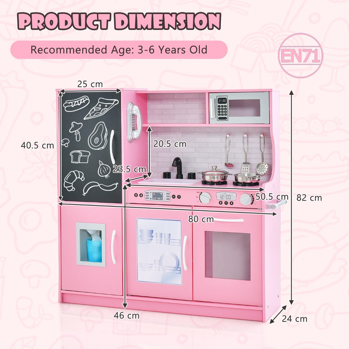 NNECW Pretend Play Kitchen with Accessories and Simulated Sounds-Pink